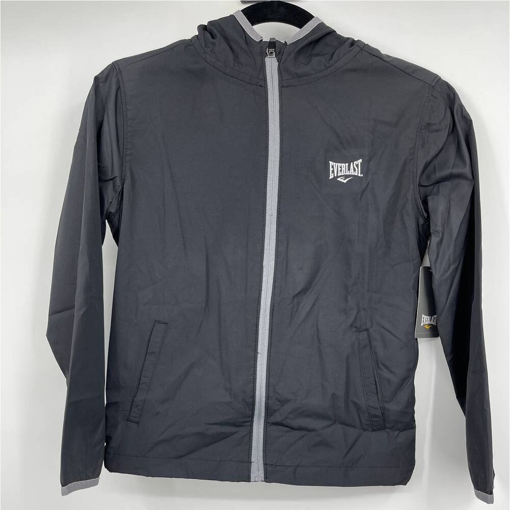 Everlast Boys Black Gray Hooded Windbreaker Nylon Jacket NEW Size 8